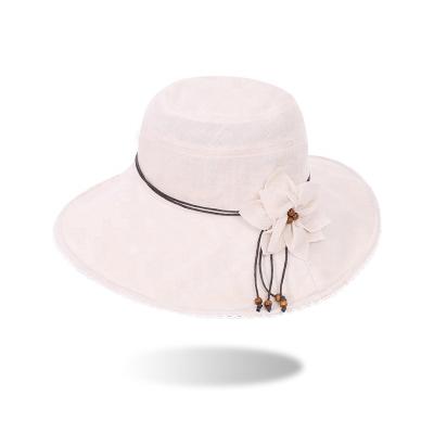 China Beach Sunshade Wholesale Price Women Lady Sun Hat With Brim Wide Flower Woven Polyester Bucket Hats for sale