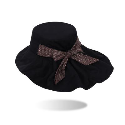 China Lady Sun Hat With Fashional Wide Brim Sunshade Women Wide Bow Woven Summer Bucket Hats Female Breathable Bucket Hats Wholesale Price for sale