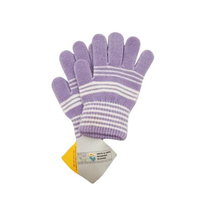 China Wholesale Cheap Acrylic Magic Warm And Comfortable Gloves Kids Knit Thermal Finger Gloves Cute Warm Colorful Purple Striped Winter Finger Gloves for sale