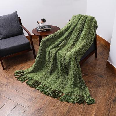 China Custom Blanket Sofa Tassel Throw Blanket Nordic Style Green Anti-Static Acrylic Knitted Other Weighted Blankets for sale