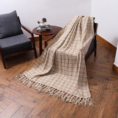 China Custom Verified Blanket Light Brown Anti-Static Sofa Tassel Throw Blanket Nordic Acrylic Knitted Other Weighted Blankets for sale