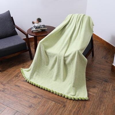 China Nordic Cotton Blanket Fashional Anti-static Light Green Ball Blanket Custom Made Sofa Tassel Throw Blanket With Knitted Other Blanket for sale