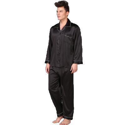 China Plus Size Mens Silk Satin Pajamas Set Long / Short Sleeve Buttoned Sleepwear Loungewear With Front Pocket for sale