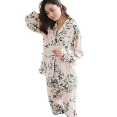 China QUICK DRY Turn Down Collar Piping Designer Nightgown Loungewear Cotton Womens Pajamas Set Long Sleeve Pants Sleepwear Girls Squishy Pajamas for sale