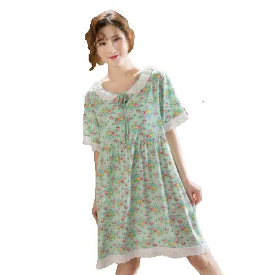 China QUICK DRY Cotton Nightgown Women Floral Lace Robe Custom Printing Sleep Shirts Short Sheath Classic Cotton Sleepwear Stripes Nightgowns for sale