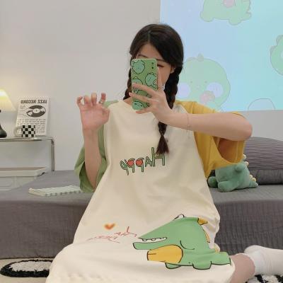 China Summer princess ladies section cartoon cute soft wind loose thin short-sleeved breathable nightgown long wear home for sale