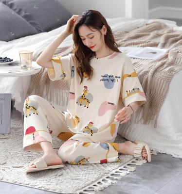 China 2023 Spring Summer Spring Ladies Cotton Home Wear Female Thin Plus Size Set QUICK DRY Pajamas And Short Sleeve Cotton Sleep Skirt 2023 Autumn New for sale