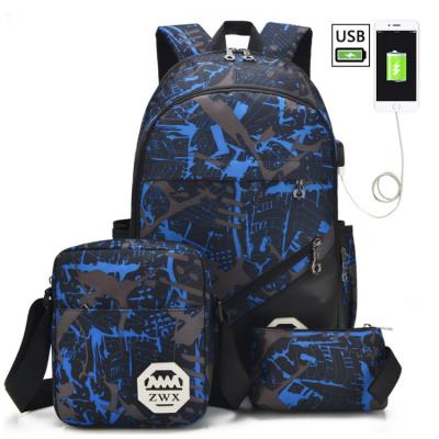 China 3PCS Anti-theft High School Bags Set For Boys School Backpack With USB Charger for sale