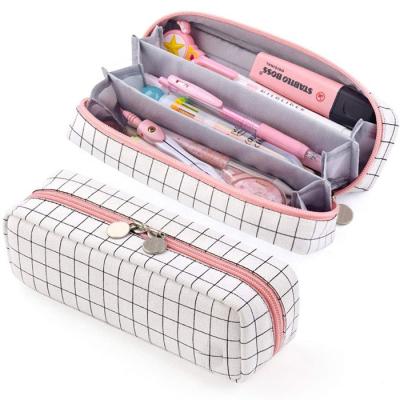 China Schools & Offices Pencil Case Grid Pencil Pouch with 3 Compartments Stationery Bag Pencil Bag for Students Girls Teens Art School Office Supplies for sale