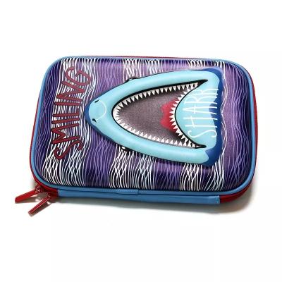 China 3D School Shark Pattern Large Capacity Student Stationery Hard Shell Pencil Case For School Children for sale