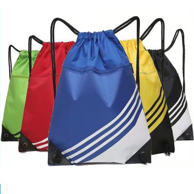 China Waterproof high quality custom logo printed nylon sport drawstring backpack bag with PU corner for sale