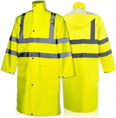 China FONIRRA Water Proof Class 3 Safety Rain Gear Long Jacket For Men High Visibility Yellow Rainsuit With Reflective Tape Waterproof Raincoat for sale