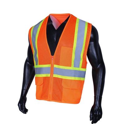 China Custom Logo Reflective With Pockets High Visibility Orange Reflective Safety Vest for sale