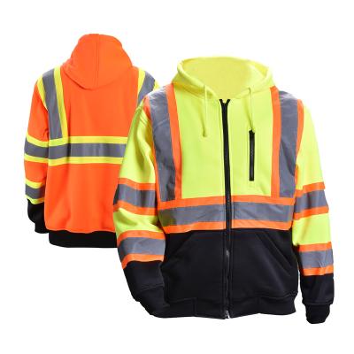 China Customizable High Visibility Pullover Reflective Sweatshirt Striped Reflective Fleece Hoodie Visibility Safety Jacket for sale