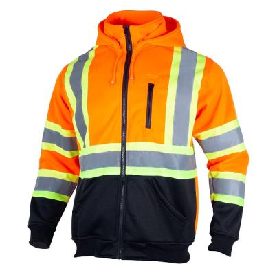 China Full Zip High Brightness Thermal High Visibility Jacket Orange Detachable Sweater Customized Hooded Sweatshirt High Brightness Customized Hooded Sweatshirt for sale