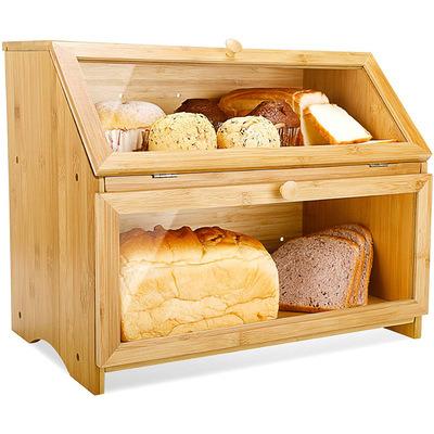 China 100% Viable Bamboo Bread Box Food Storage Bin With Front Window Bread Holder Bamboo Bread Box Light Wood for sale