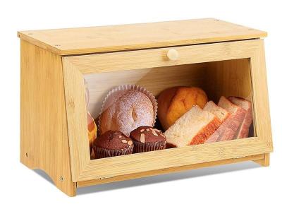 China Latest Modern Design Large Storage Container Folding Lid With Clear Bamboo Windows Bread Container for sale