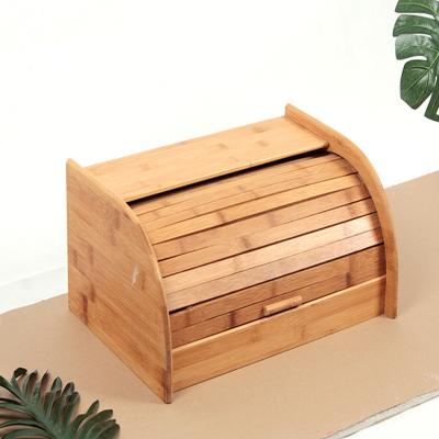 China Hot Selling Kitchen Storage Bin Food Home Sustainable Bread Container Bamboo Bread Box With Clear Window for sale