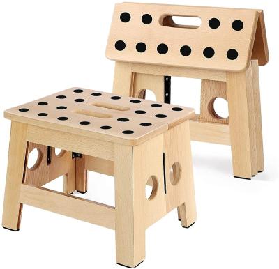 China Modern Upgraded Bamboo Wooden Step Stool For Kids Children&Adult Folding Portable Chair For Living Room Bedroom Laundry Room Or Outdoor for sale