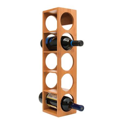 China Standable Upright/Fix Dual Use Stackable Bamboo 6 Wine Bottle Holder Display Rack Assembly Wine Display Rack Easy Wine Organizer for sale