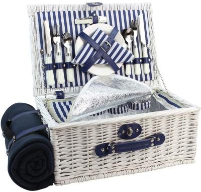 China Large Traditional 4 Person Wicker Basket Set With Large Cooler Compartment Cover With Waterproof Backing Crockery Kit Picnic Basket for sale