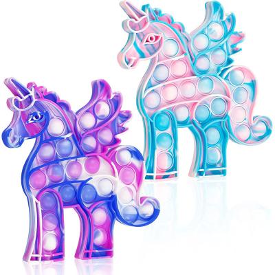 China Wholesale Cute Cartoon Puzzle Decompression Toy Silicone Flying Unicorn Finger Decompression Bubble Desktop Toy New For Adults And Children for sale