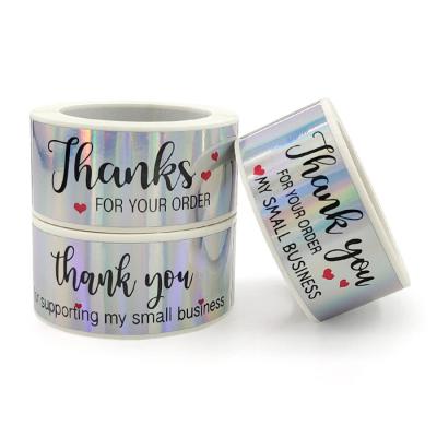 China Waterproof Roll Thank You Holographic Lip Gloss Sticker Label Thank You For Your Order Sealing Sticker for sale