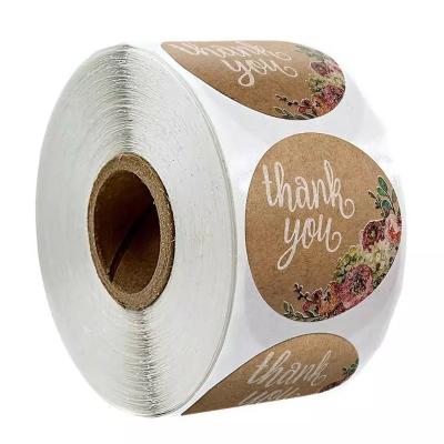 China 1 Inch Waterproof Custom Round Natural Kraft Paper Thank You Sticker Packaging Seal Label Roll for sale