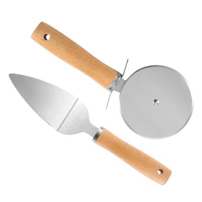 China Viable 2 Pcs Pizza Knife Cutter Tool Kit Sharp Cake Cutter Stainless Steel Pizza Wheel and Pie Server Set for sale