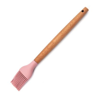 China Easily Cleaned Coloful Silicone Oil Brush Removable BBQ Wood Handle Zelkova For Cooking for sale