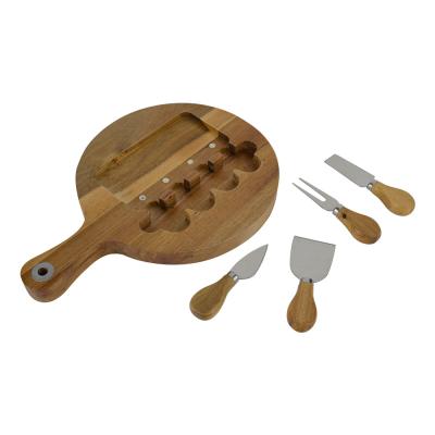 China Sustainable Wholesale Round Cheese Boards Customize Small Utensil Wooden Cheese Board With 4 Pcs Knives for sale