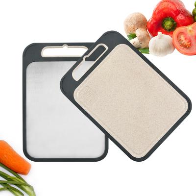 China Sustainable Anti-Bacterial Non-Slip Wheat Straw Double Side House Kitchen Stainless Steel Cutting Cutting Board for sale