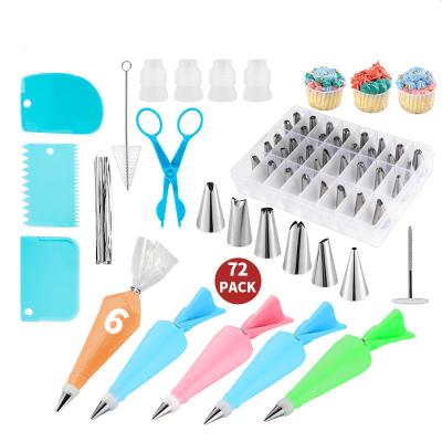 China 72 Pieces Sustainable Decorating Supplies Blue Spatula Stainless Steel Tools Cake Baking Set for sale