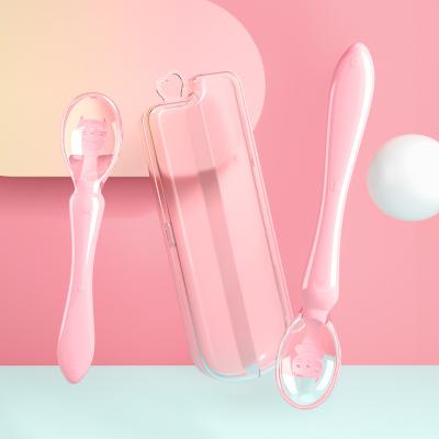 China BPA Free Silicone Baby Food Spoon Grade Full Silicone Soft Feeding Spoon Free Cartoon Silicone Soft Spoon for sale