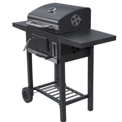 China Easily Assembled LUCK Charcoal BBQ Grill Cart Smoker BBQ Grill Patio Garden BBQ Grill with Two Foldable Shelves for sale