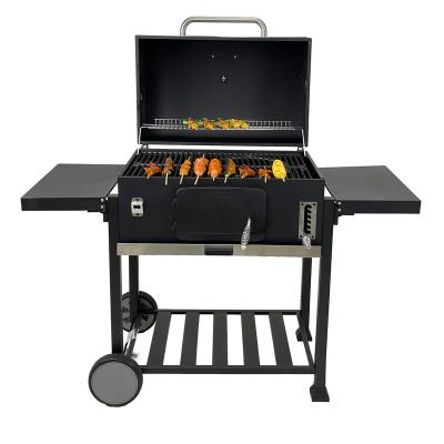 China Hot Selling Heavy Duty Cart Easily Assembled Outdoor Garden Square Folding Table Side Barrel Barbecue Charcoal BBQ Grill for sale