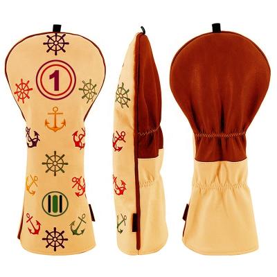 China PU Leather Custom Design Stylish Leather Golf Driver Head Cover With Velvet Fabric for sale