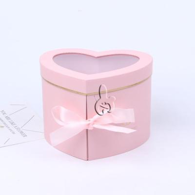 China New Recyclable Heart-Shaped Double-Tower Revolving PVC Window Flower Box Valentine's Day Flower Gift Box Soap Flower Heart-Shaped Gift Box for sale