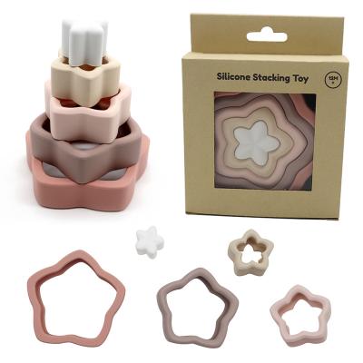 China Eco-friendly Material Star Shape Baby Stacker Stacking Toy Silicone Building Blocks for sale