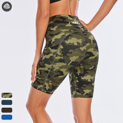 China Luckpanther Sublimation Camouflage Breathable Sports Workout Shorts For Women Bike Fitness Yoga Shorts With Pocket for sale