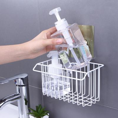 China Sustainable Iron Kitchen Rack Rag Drain Rack Household Non-marking Stick Sink Hanging Basket Storage Holder Rack Kitchen Cleaning Organizer for sale