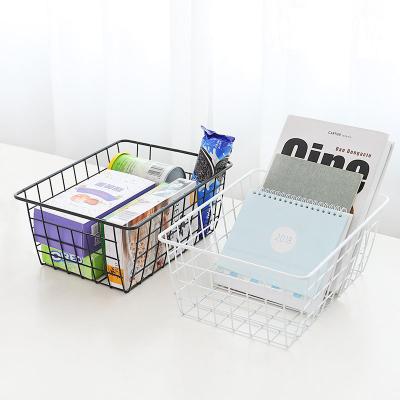 China Sustainable Simple style Iron Storage Basket Desktop Bathroom Iron Shelf Sorting Organizer Small Wire Hanging Basket for sale