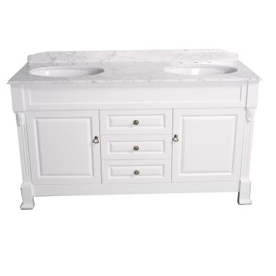 China 1500MM Modern Floor Standing Bathroom Cabinet Stone Wood Top With Undercounter Basin Double for sale