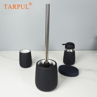 China Sustainable Tarpul Simple Style Pure Black Matte 5 Pcs Hotel Bathroom Accessories Set Bath Sets for sale