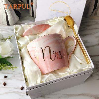 China Disposable Tarpul Wholesale New Style Personalized Porcelain Marble Mugs Marble Coffee Cup With Spoon for sale