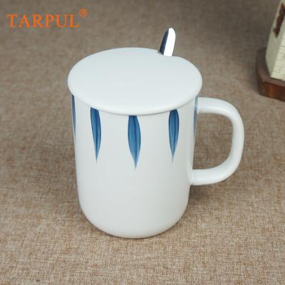 China Sustainable Tarpul Japanese Style Glazed Tea Cup Blue Tableware Pattern White Ceramic Coffee Mugs for sale