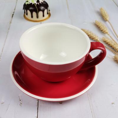 China Sustainable European Red Glazed Tarpul Afternoon Tea Porcelain Cup And Saucer Set for sale