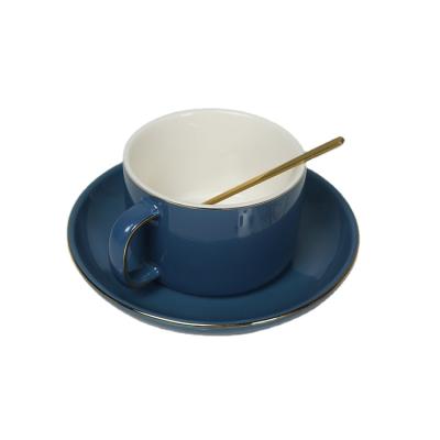 China Tarpul Sustainable Style Gloden Luxury Dark Blue Gold Handle Retro Inlay Round Ceramic Coffee Cup And Saucer Set for sale