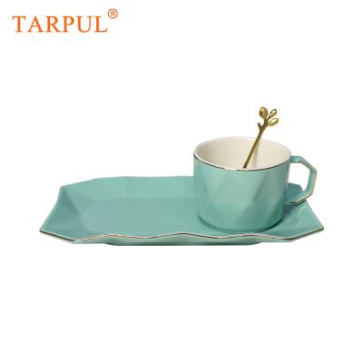 China Tarpul Mint Sustainable Green Diamond Afternoon Cup And Saucer Set Coffee Mug Custom for sale