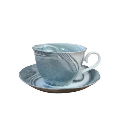 China Sustainable Tarpul Ceramic Cup And Saucer Tea Cup Set Coffee Ceramic Marble Tea Cups And Saucers Sets for sale